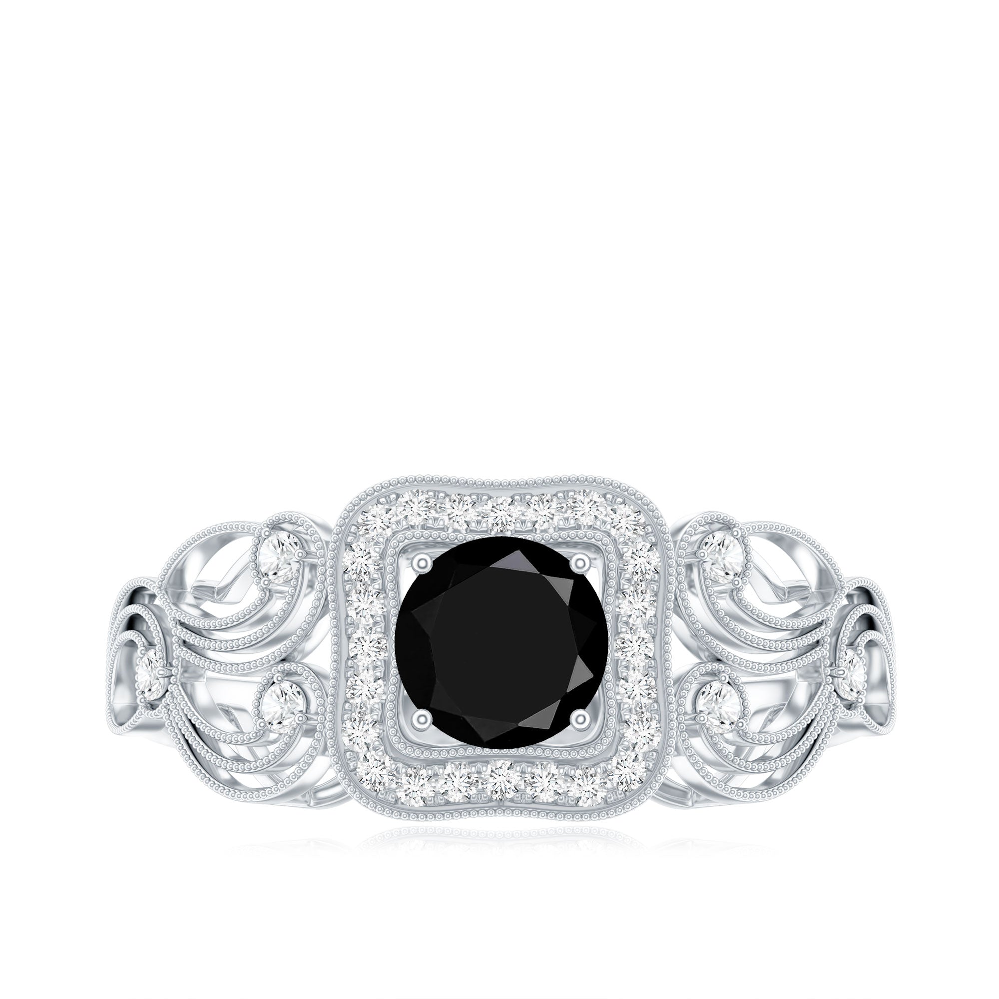 Vintage Style 0.84 Carat Lab Grown Black Diamond Engagement Ring with White Diamond AAAA ( Synthetic ) - Rosec Jewels