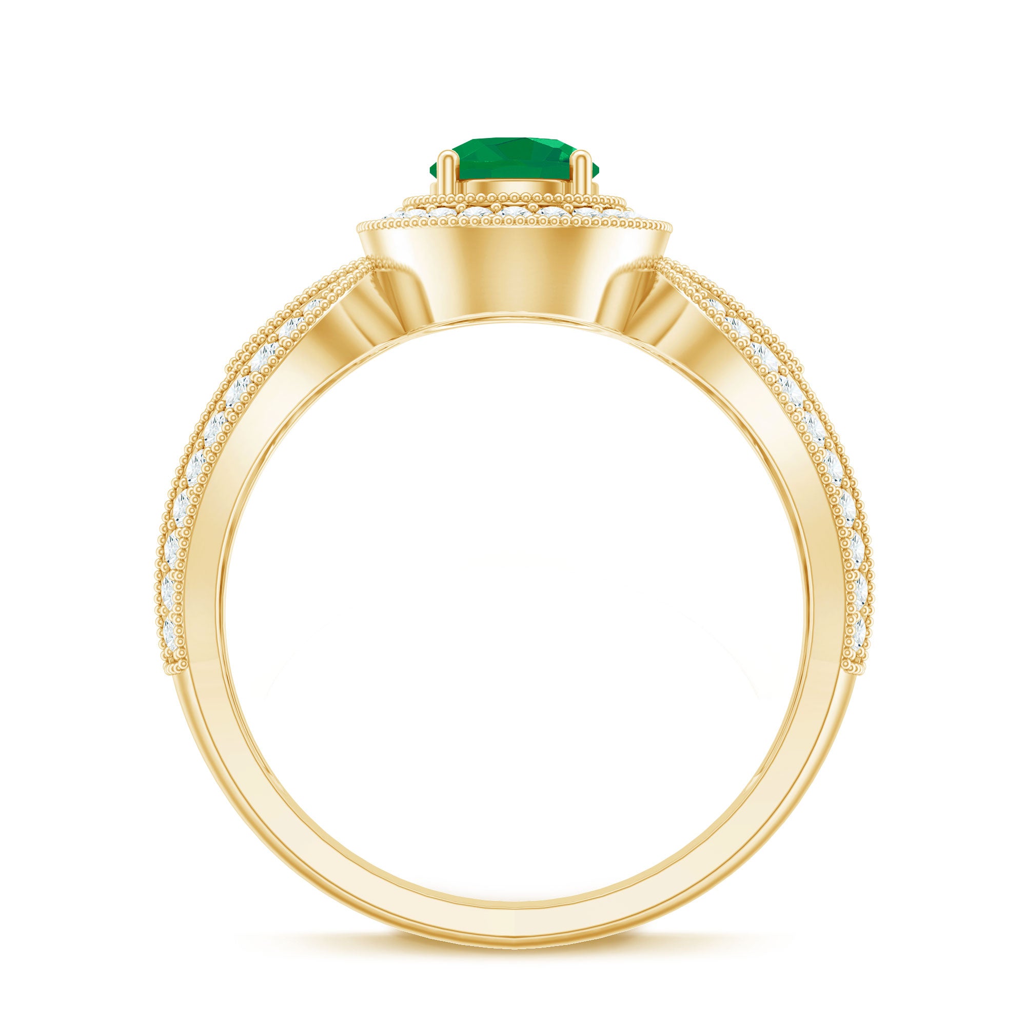 Real Emerald Diamond Vintage Looking Engagement Ring with Split Shank AAA - Rosec Jewels