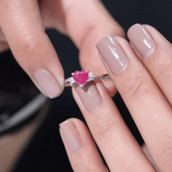 Rosec Jewels-Real 0.6 Carat Ruby Diamond Heart Promise Ring with Bypass Shank