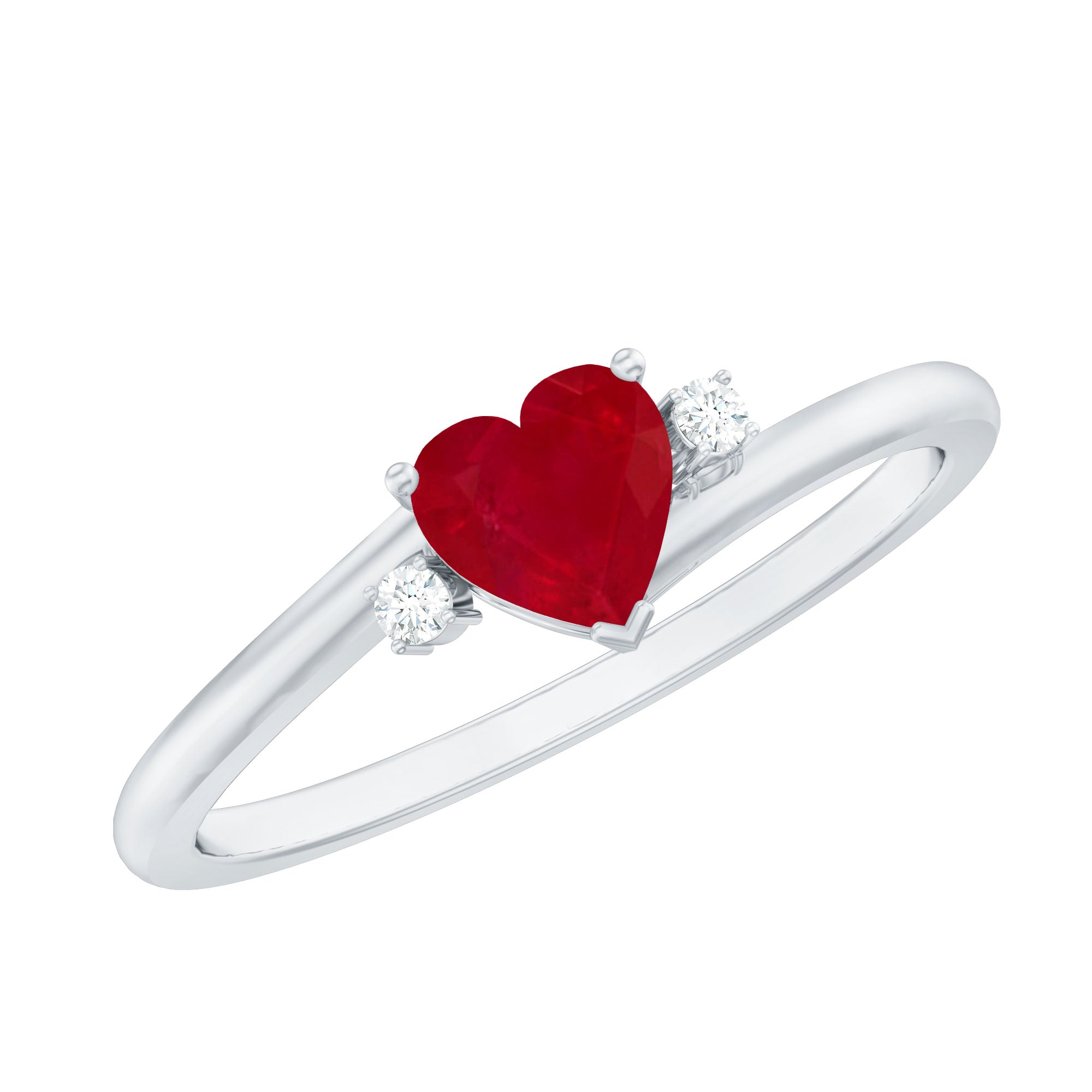 Rosec Jewels-Real 0.6 Carat Ruby Diamond Heart Promise Ring with Bypass Shank