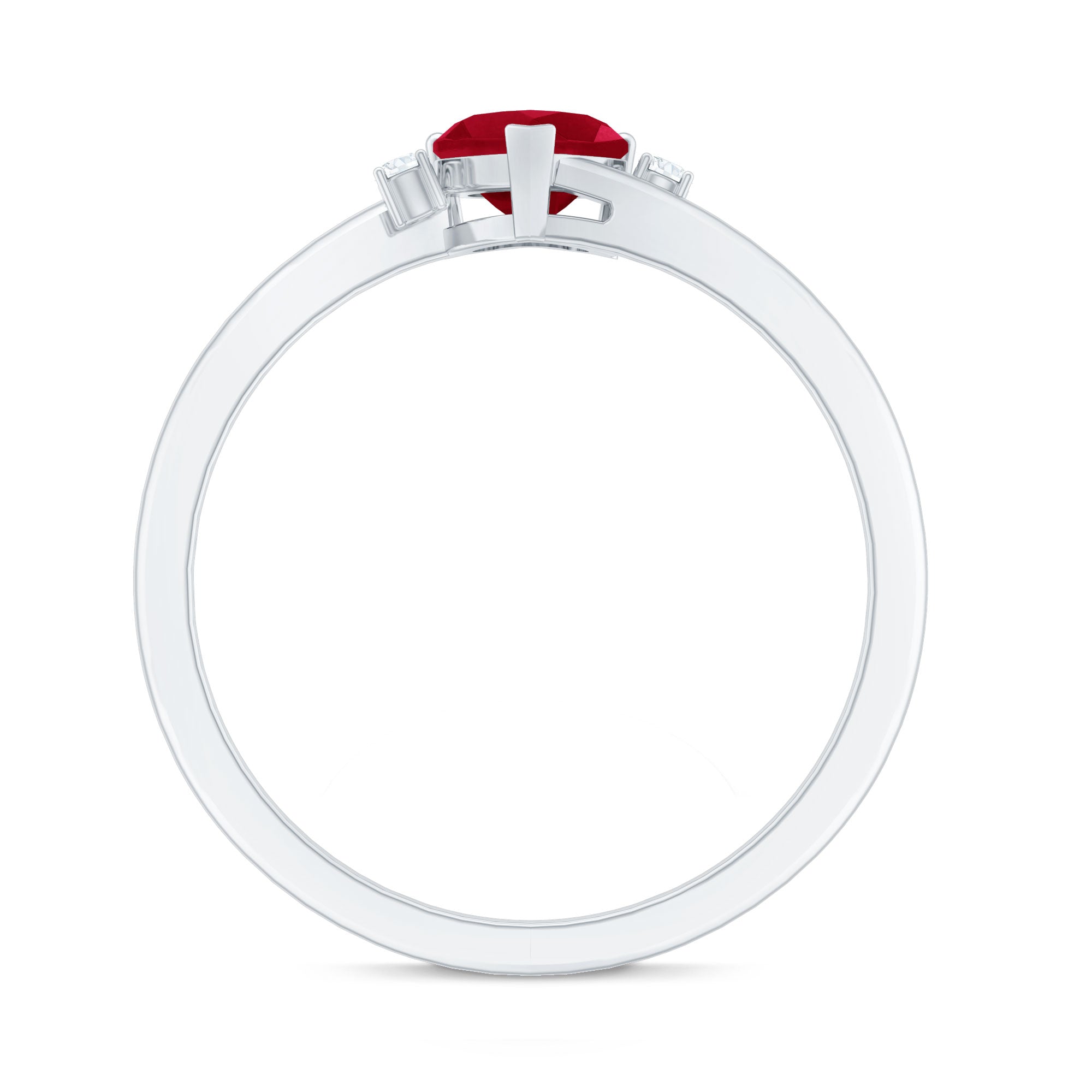 Rosec Jewels-Real 0.6 Carat Ruby Diamond Heart Promise Ring with Bypass Shank