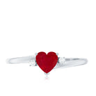 Rosec Jewels-Real 0.6 Carat Ruby Diamond Heart Promise Ring with Bypass Shank