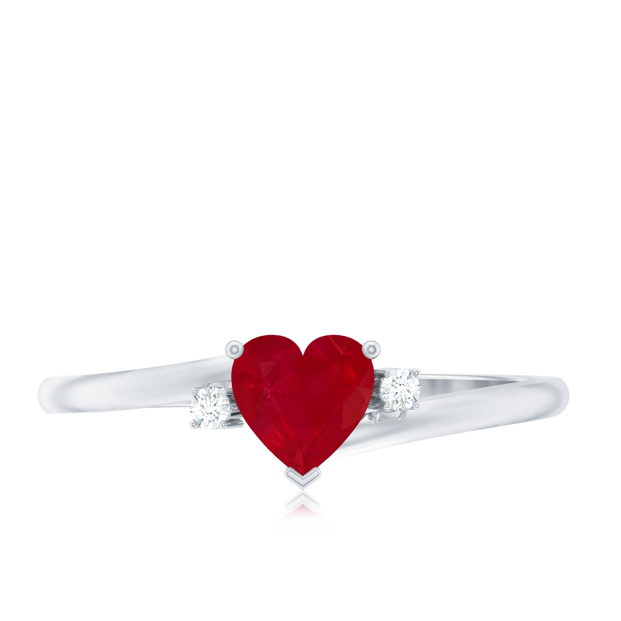 Rosec Jewels-Real 0.6 Carat Ruby Diamond Heart Promise Ring with Bypass Shank