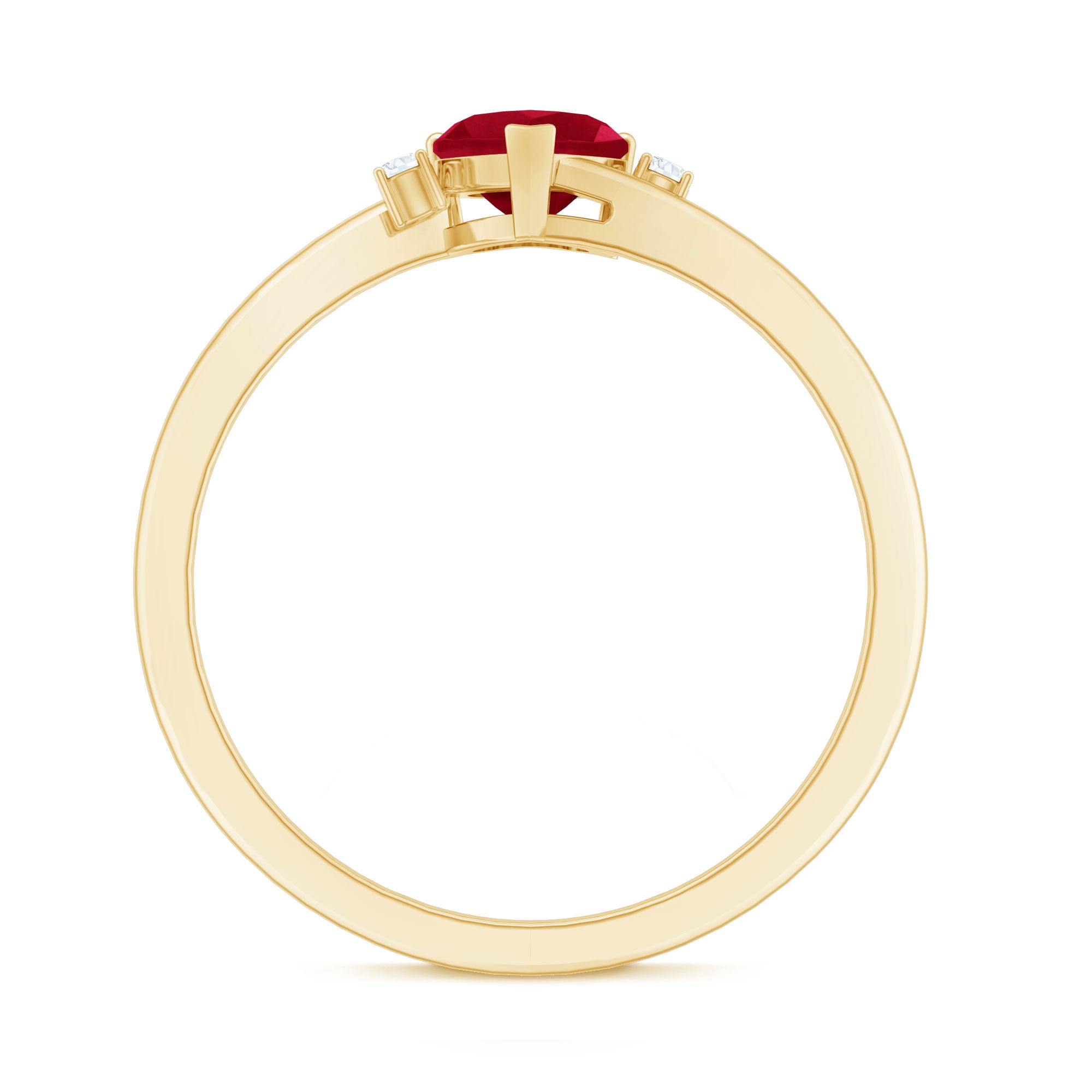 Rosec Jewels-Real 0.6 Carat Ruby Diamond Heart Promise Ring with Bypass Shank