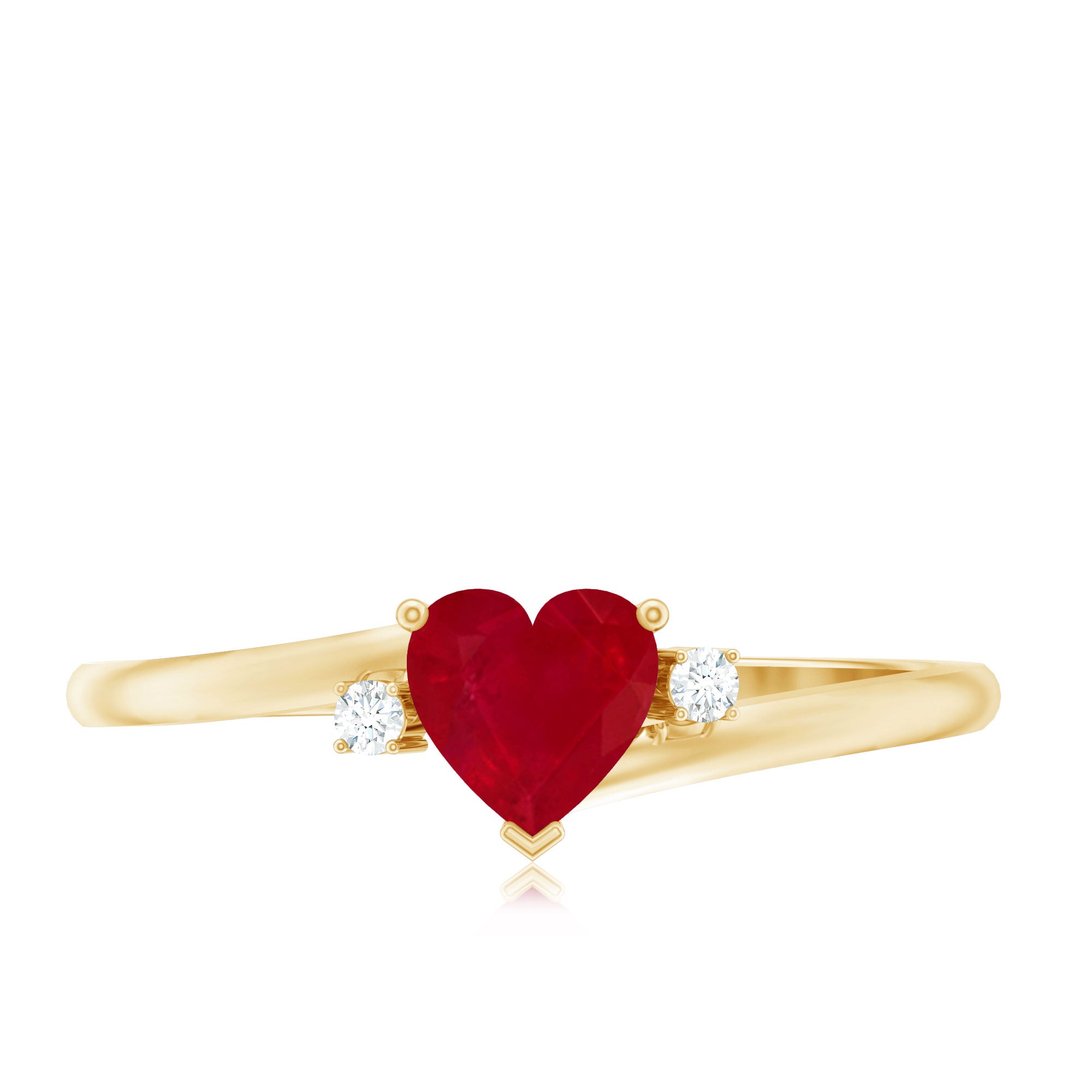 Rosec Jewels-Real 0.6 Carat Ruby Diamond Heart Promise Ring with Bypass Shank