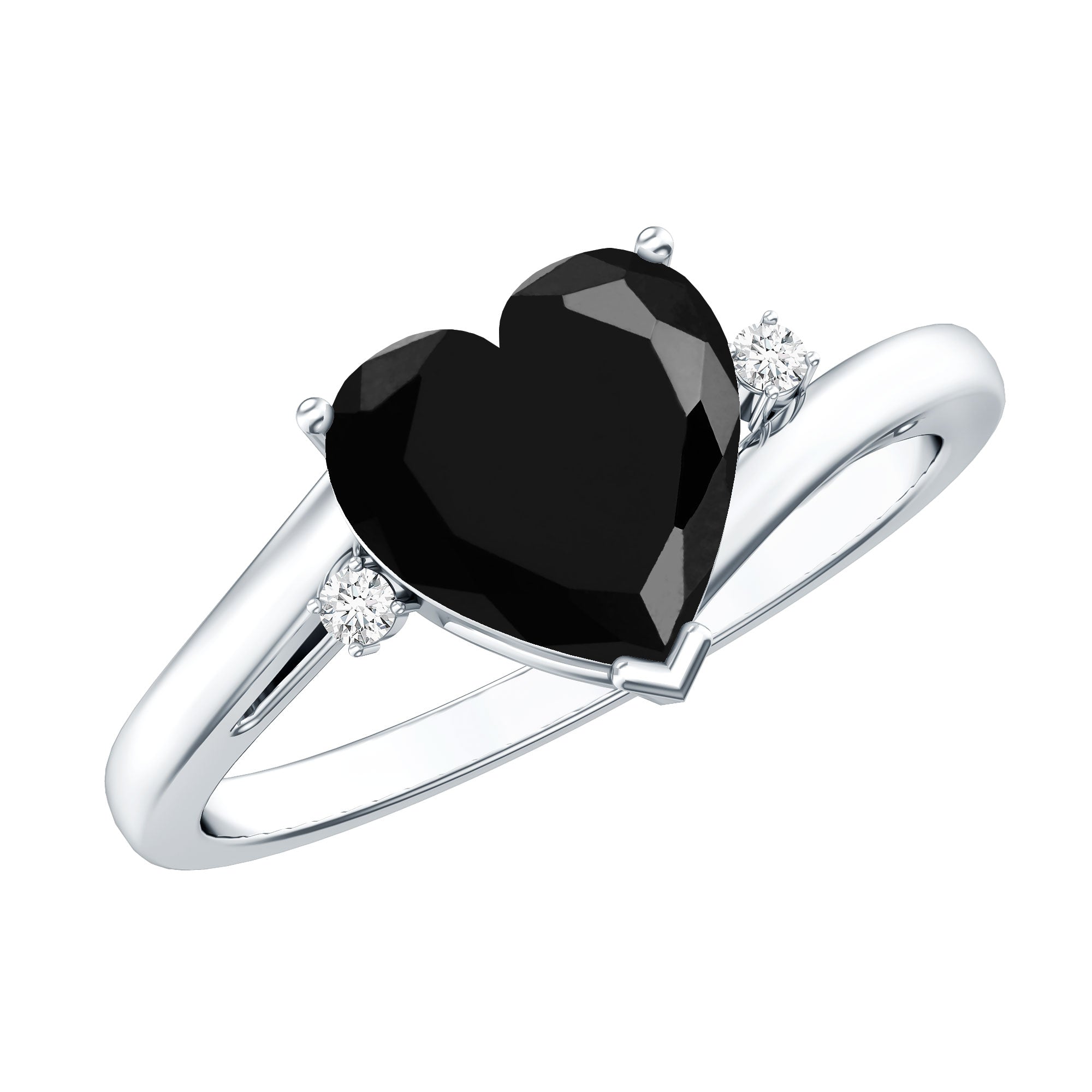 Rosec Jewels-Heart Shaped Black Onyx Engagement Ring with Diamonds