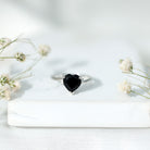 Heart Shaped Black Onyx Engagement Ring with Diamonds AAA - Rosec Jewels