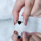 Heart Shaped Black Onyx Engagement Ring with Diamonds AAA - Rosec Jewels
