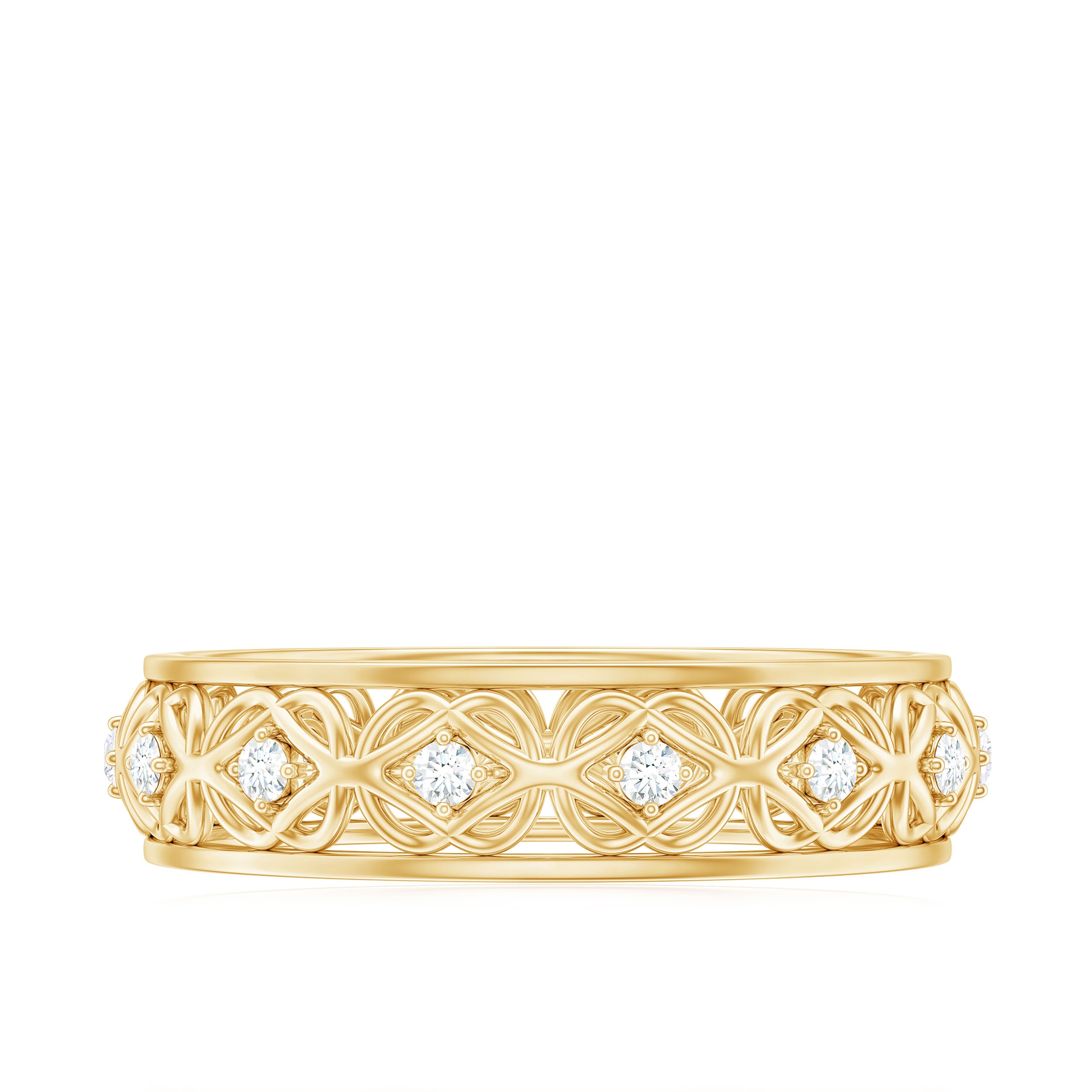 Vintage Inspired Zircon Celtic Knot Full Eternity Band Ring in Gold AAAA - Rosec Jewels