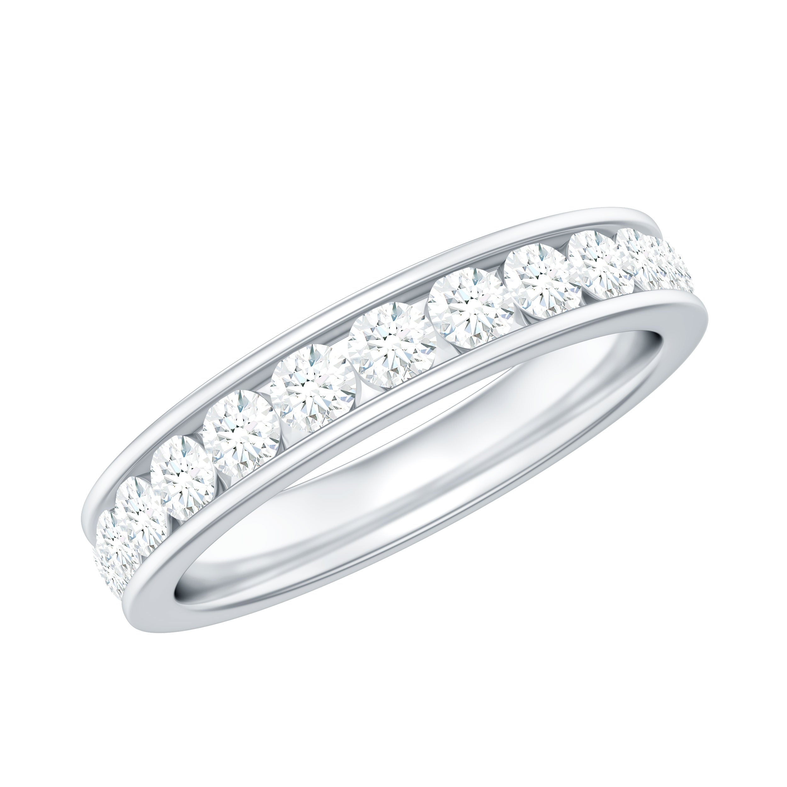 Channel Set Round Cubic Zirconia Full Eternity Band Ring