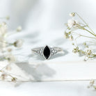 Marquise Shape Black Spinel Solitaire Promise Ring AAA - Rosec Jewels