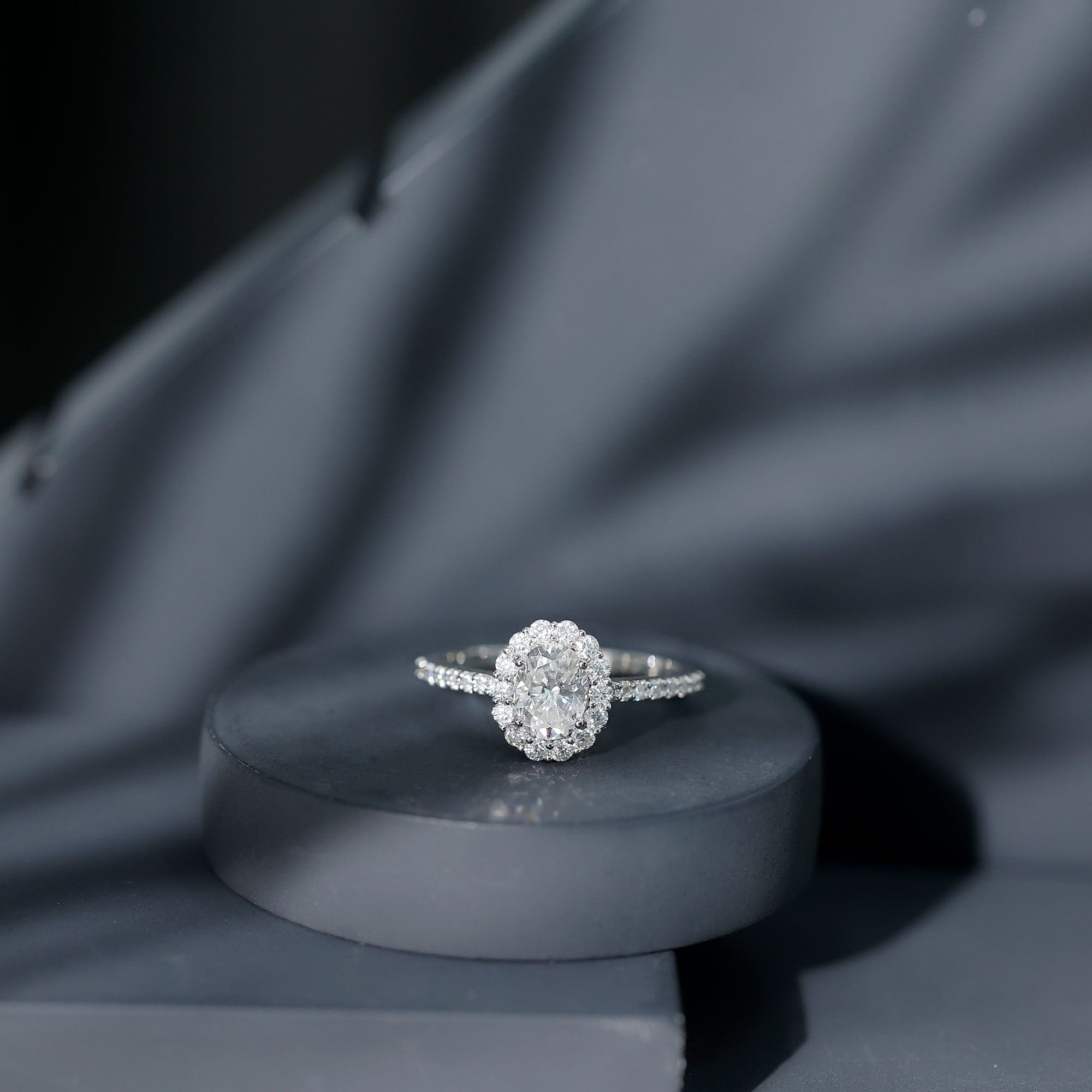 Certified 1.2 Carat Moissanite Oval Halo Engagement Ring for Women D-VS1 - Rosec Jewels