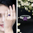 Vintage Inspired 2 Carat Amethyst Cushion Cut Engagement Ring with Diamond AAA - Rosec Jewels