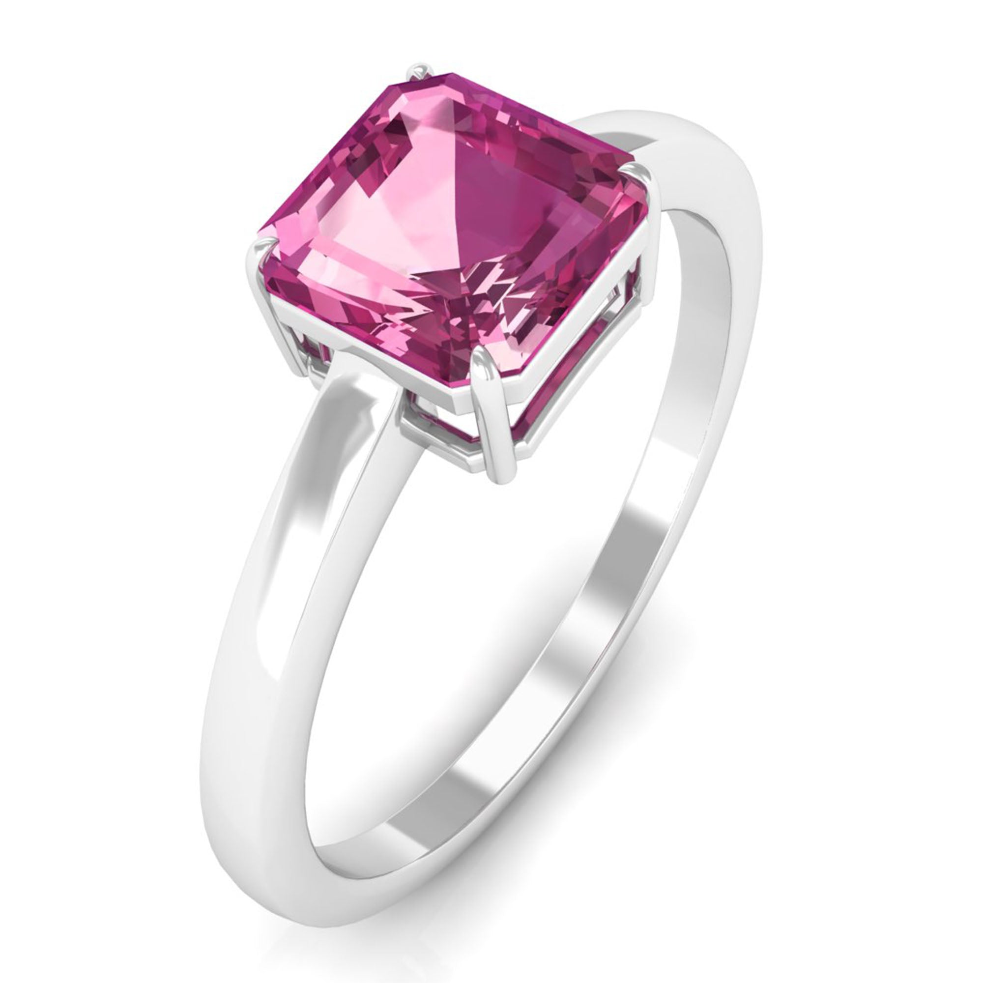 Asscher Cut Pink Tourmaline Solitaire Ring Pink Tourmaline - ( AAA ) - Quality - Rosec Jewels