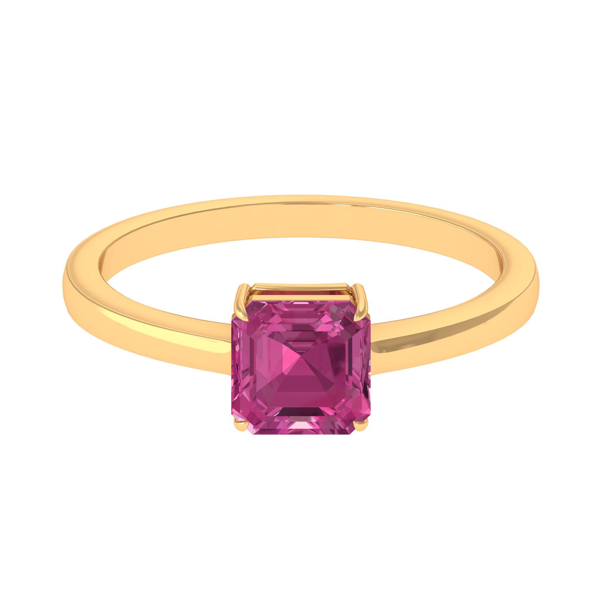 Asscher Cut Pink Tourmaline Solitaire Ring Pink Tourmaline - ( AAA ) - Quality - Rosec Jewels