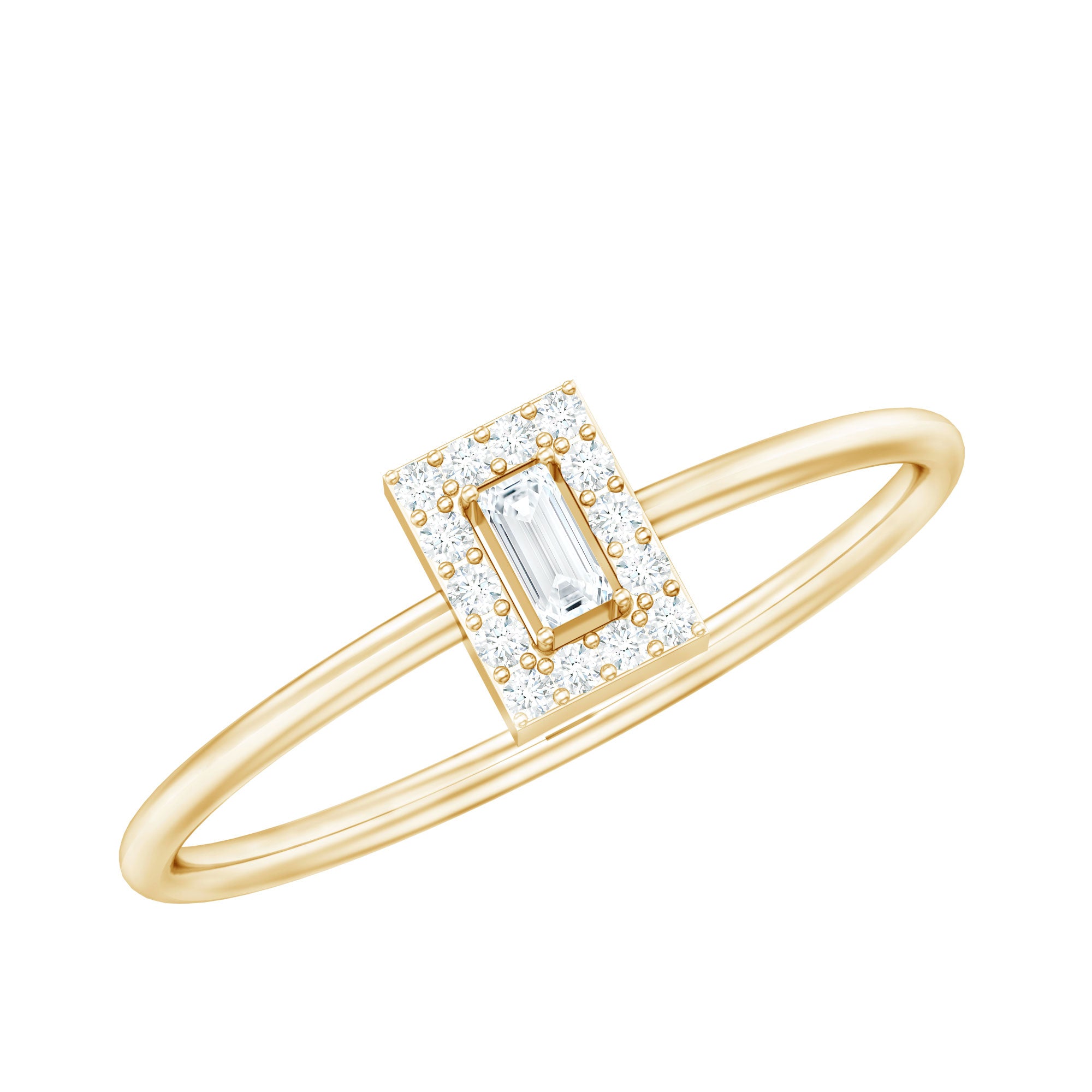 Rosec Jewels-Dainty Baguette Cut Moissanite Promise Ring with Halo