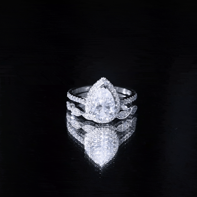 1.49 Carat Cubic Zirconia Teardrop Wedding Ring Set for Women AAAA - Rosec Jewels