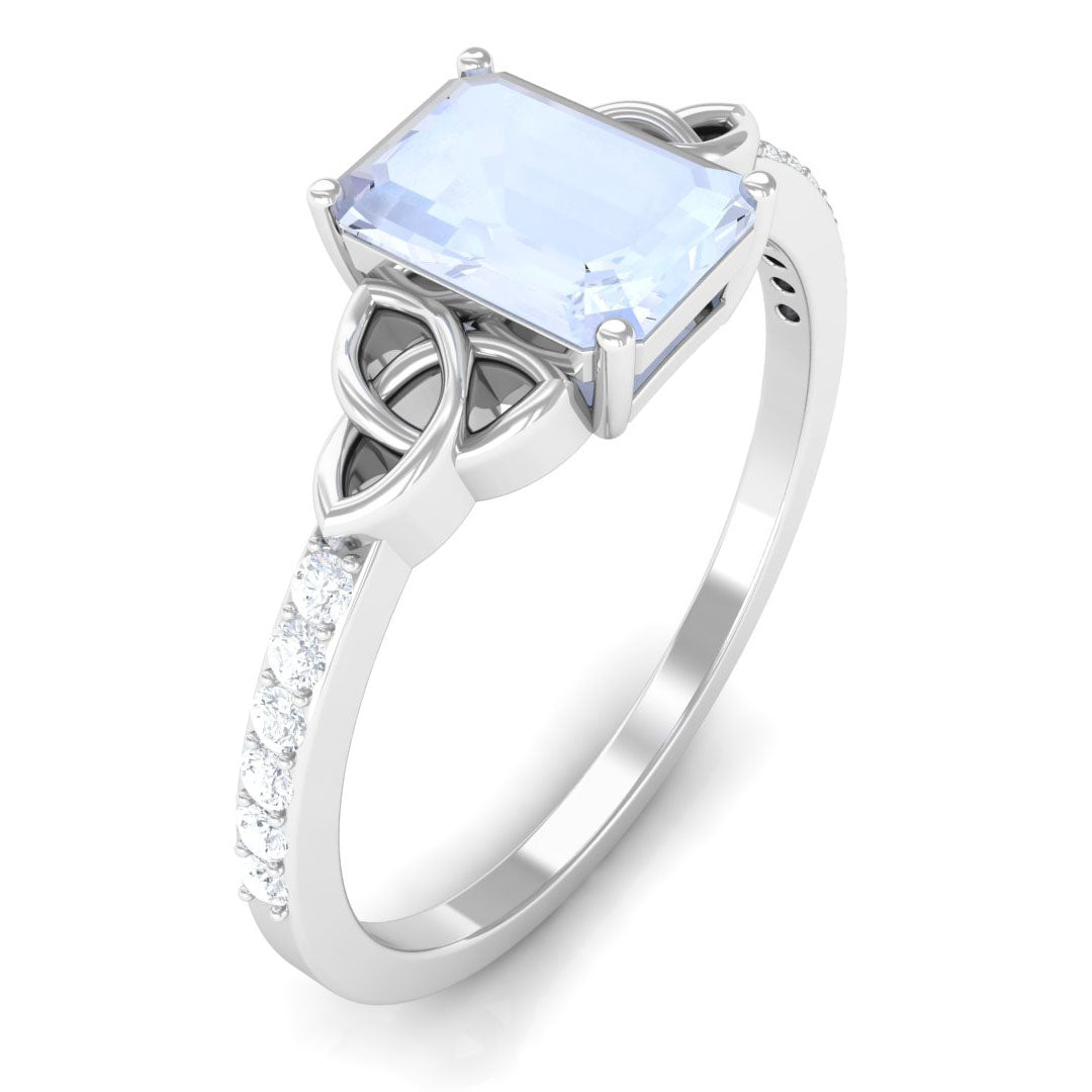 Emerald Cut Solitaire Moonstone Celtic Knot Engagement Ring with Diamond Moonstone - ( AAA ) - Quality - Rosec Jewels