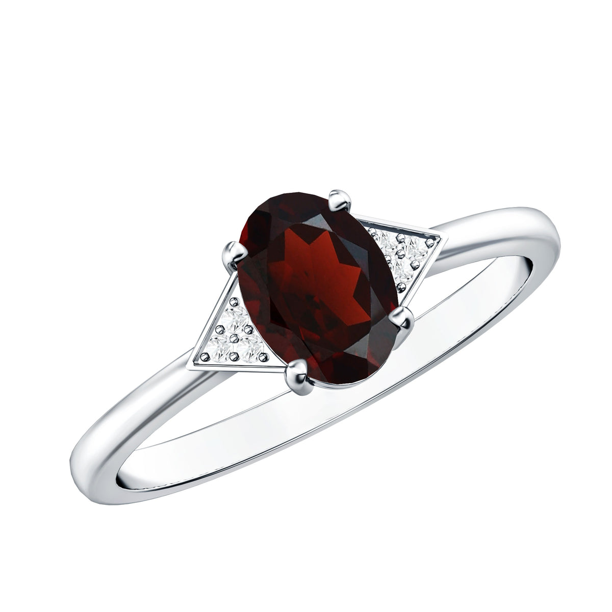 Natural Oval Garnet Engagement Ring with Diamond Trio AAA - Rosec Jewels