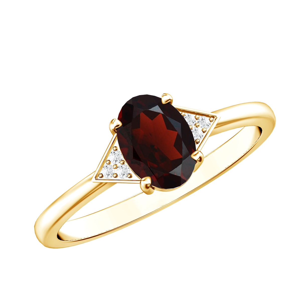 Natural Oval Garnet Engagement Ring with Diamond Trio AAA - Rosec Jewels
