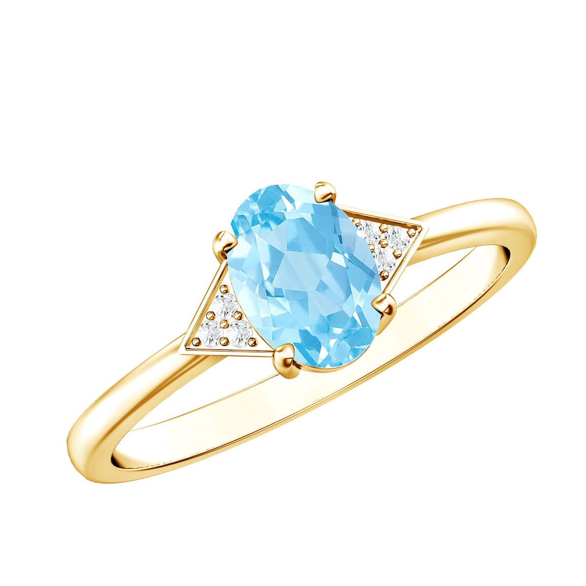 Genuine 1 Carat Aquamarine Oval Engagement Ring with Diamond AAA - Rosec Jewels
