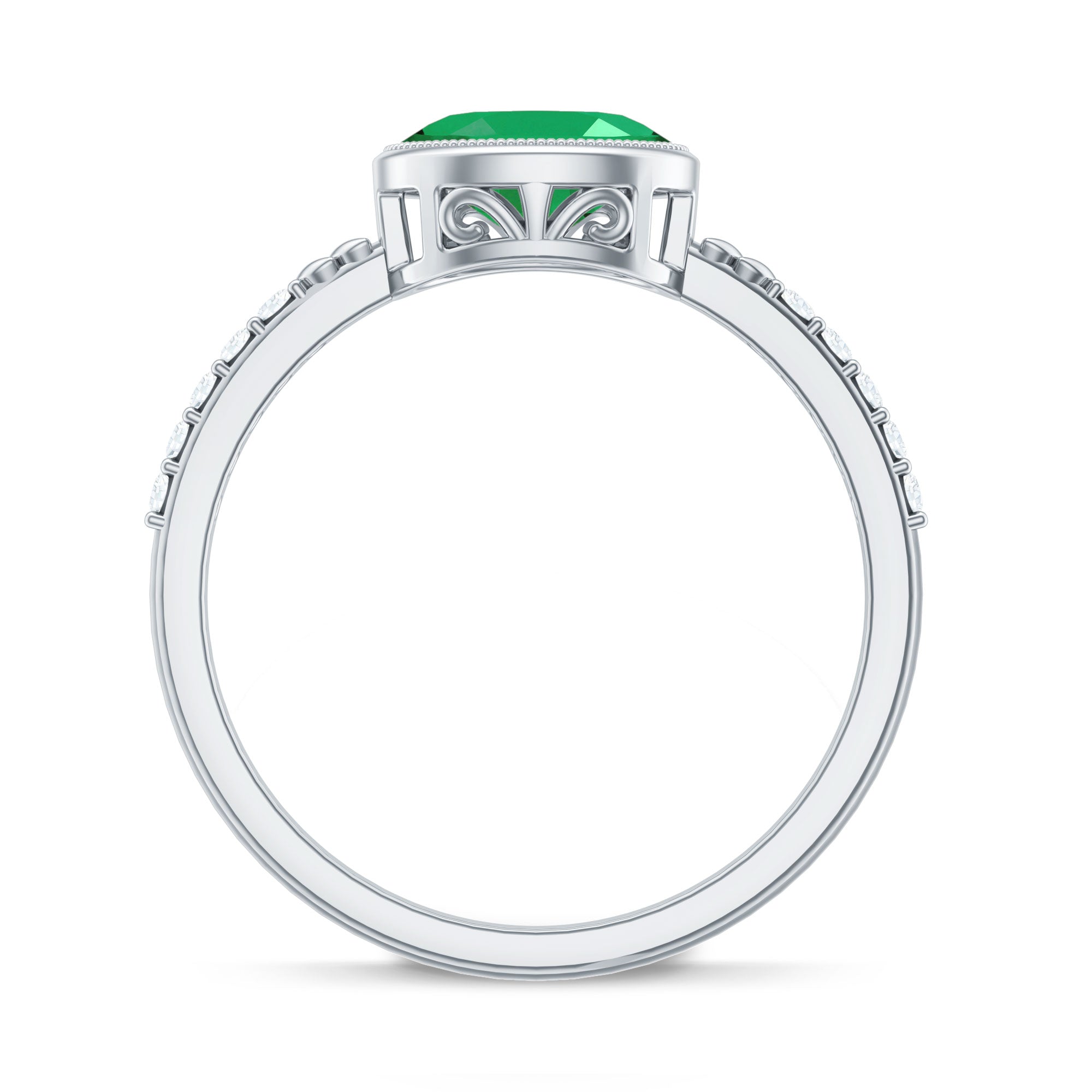 Rosec Jewels-Natural Oval Shape Emerald East West Engagement Ring with Diamond