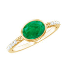 Rosec Jewels-Natural Oval Shape Emerald East West Engagement Ring with Diamond