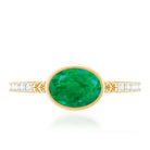 Rosec Jewels-Natural Oval Shape Emerald East West Engagement Ring with Diamond