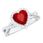 Rosec Jewels-Heart Shaped Lab Created Ruby Crossover Engagement Ring with Natural Diamonds