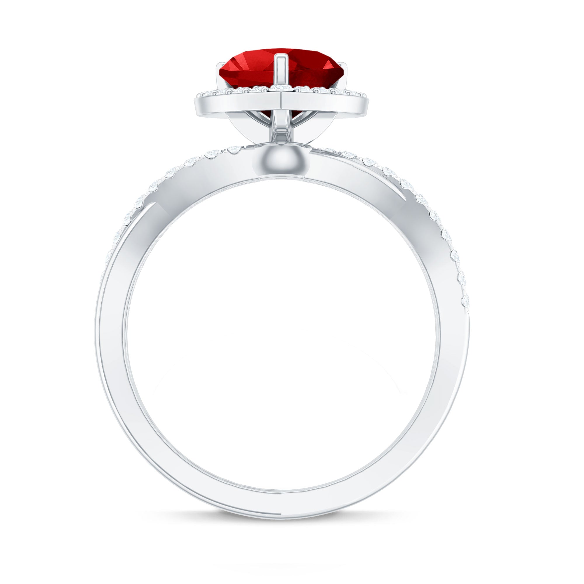 Rosec Jewels-Heart Shaped Lab Created Ruby Crossover Engagement Ring with Natural Diamonds
