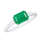 Rosec Jewels-Real Emerald Cut Emerald East West Engagement Ring with Diamond