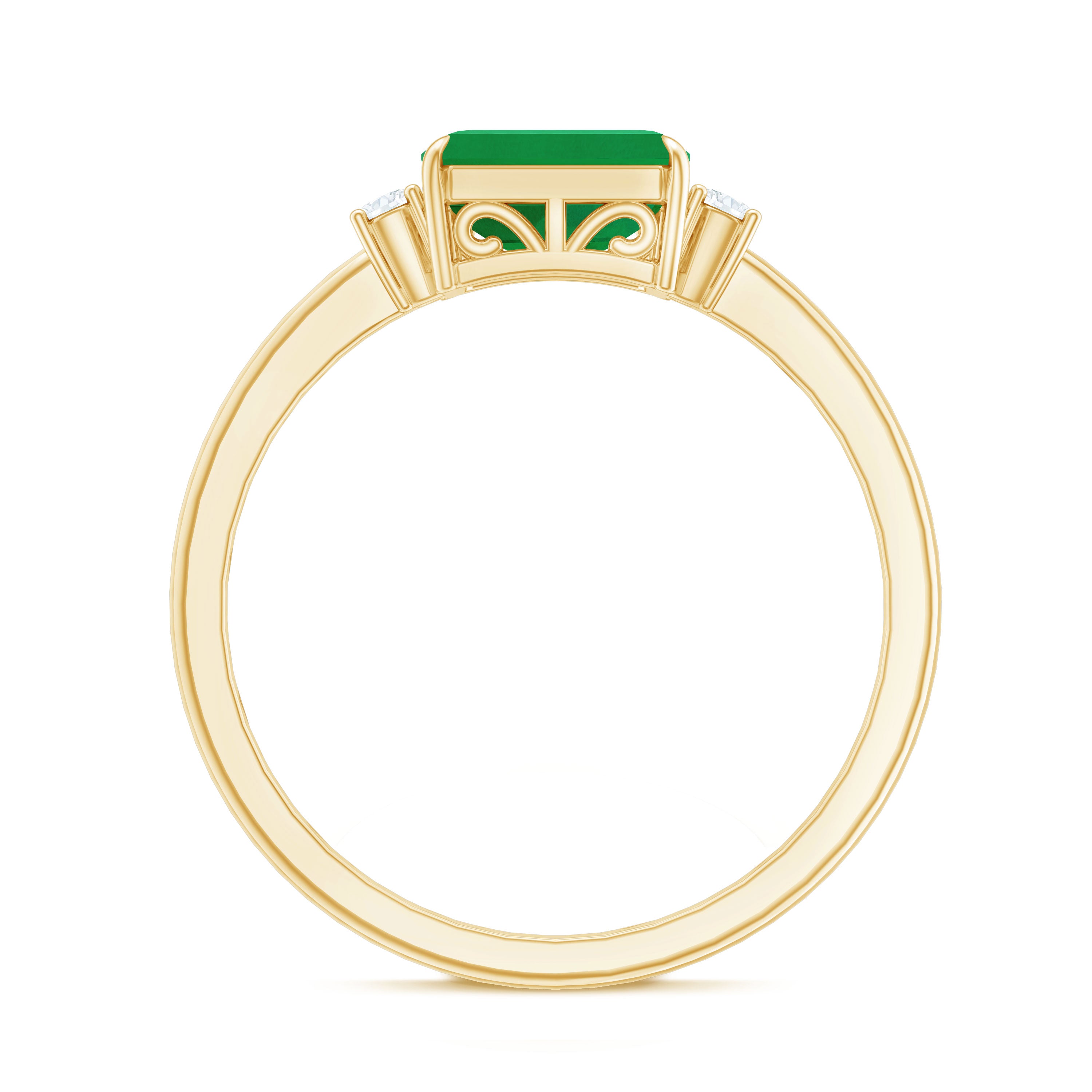 Rosec Jewels-Real Emerald Cut Emerald East West Engagement Ring with Diamond