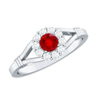 Lab Grown Ruby and Diamond Split Shank Engagement Ring AAAA - Rosec Jewels