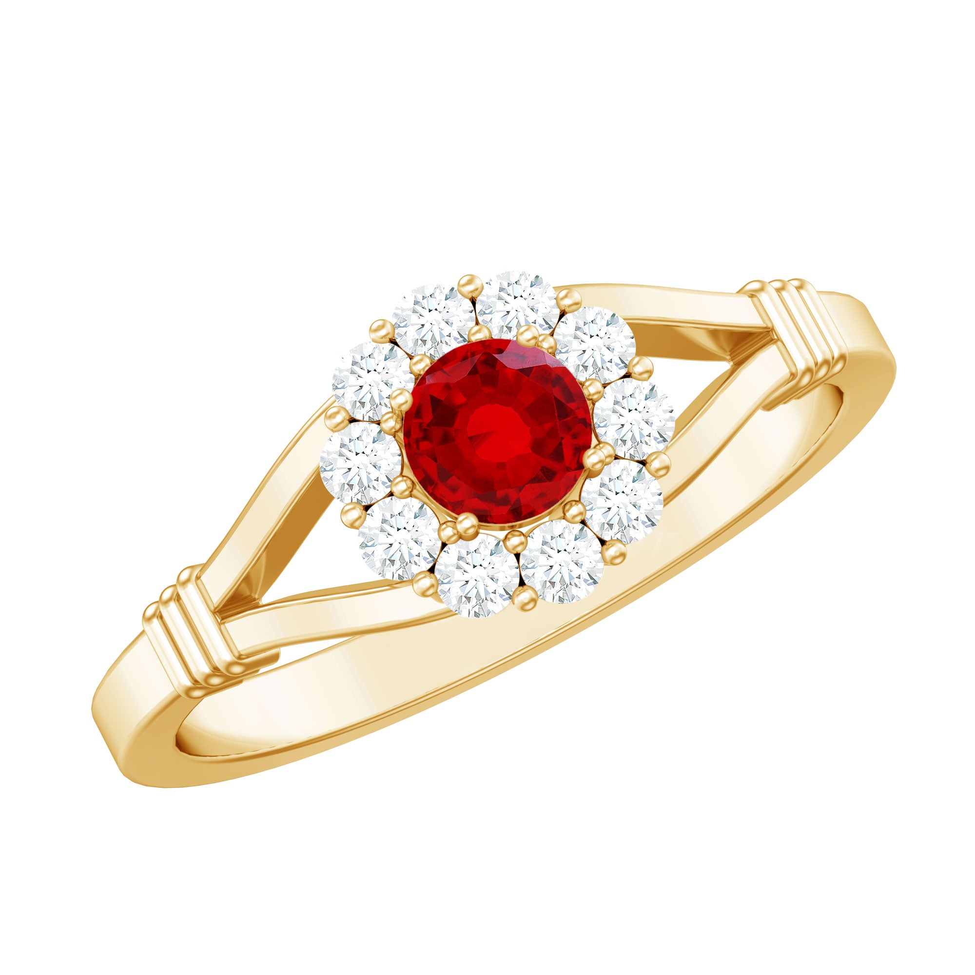 Lab Grown Ruby and Diamond Split Shank Engagement Ring AAAA - Rosec Jewels