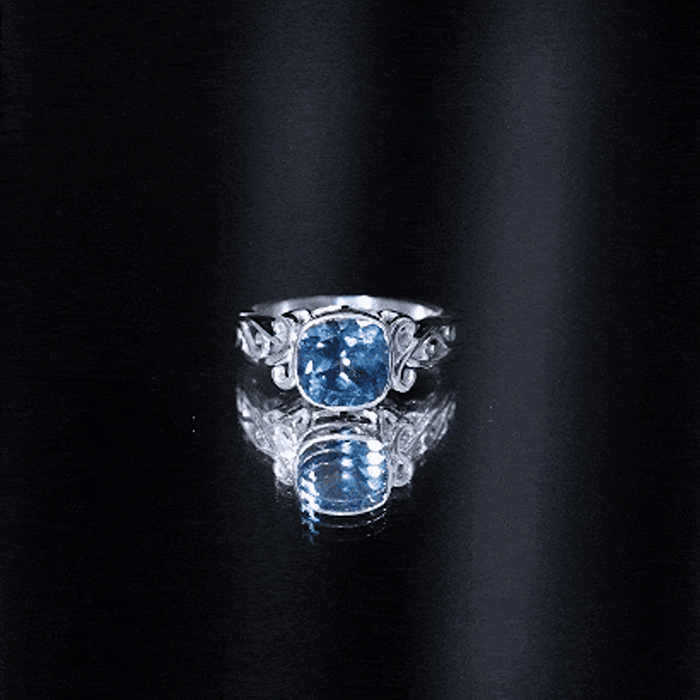 8mm Cushion Cut London Blue Topaz Vintage Solitaire Ring AAA - Rosec Jewels