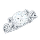 Rosec Jewels-Vintage Style Cushion Moissanite Solitaire Ring in Bezel Setting