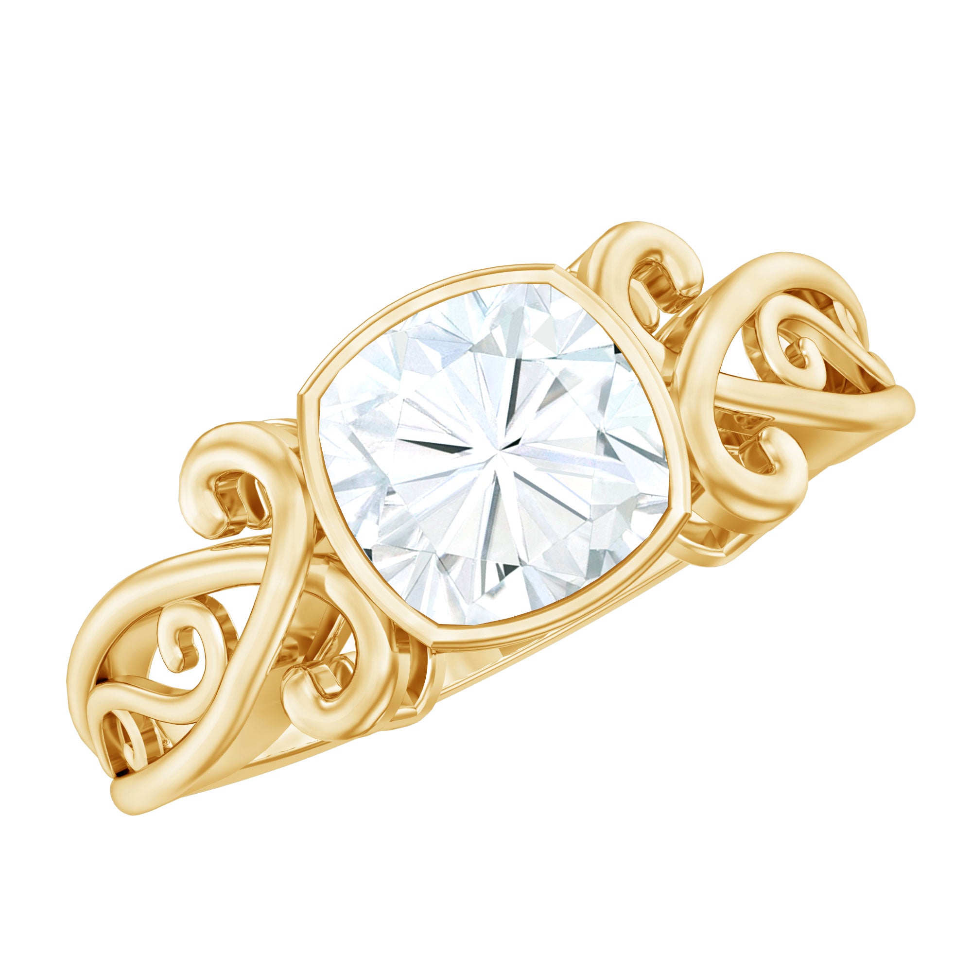 Rosec Jewels-Vintage Style Cushion Moissanite Solitaire Ring in Bezel Setting