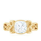 Rosec Jewels-Vintage Style Cushion Moissanite Solitaire Ring in Bezel Setting