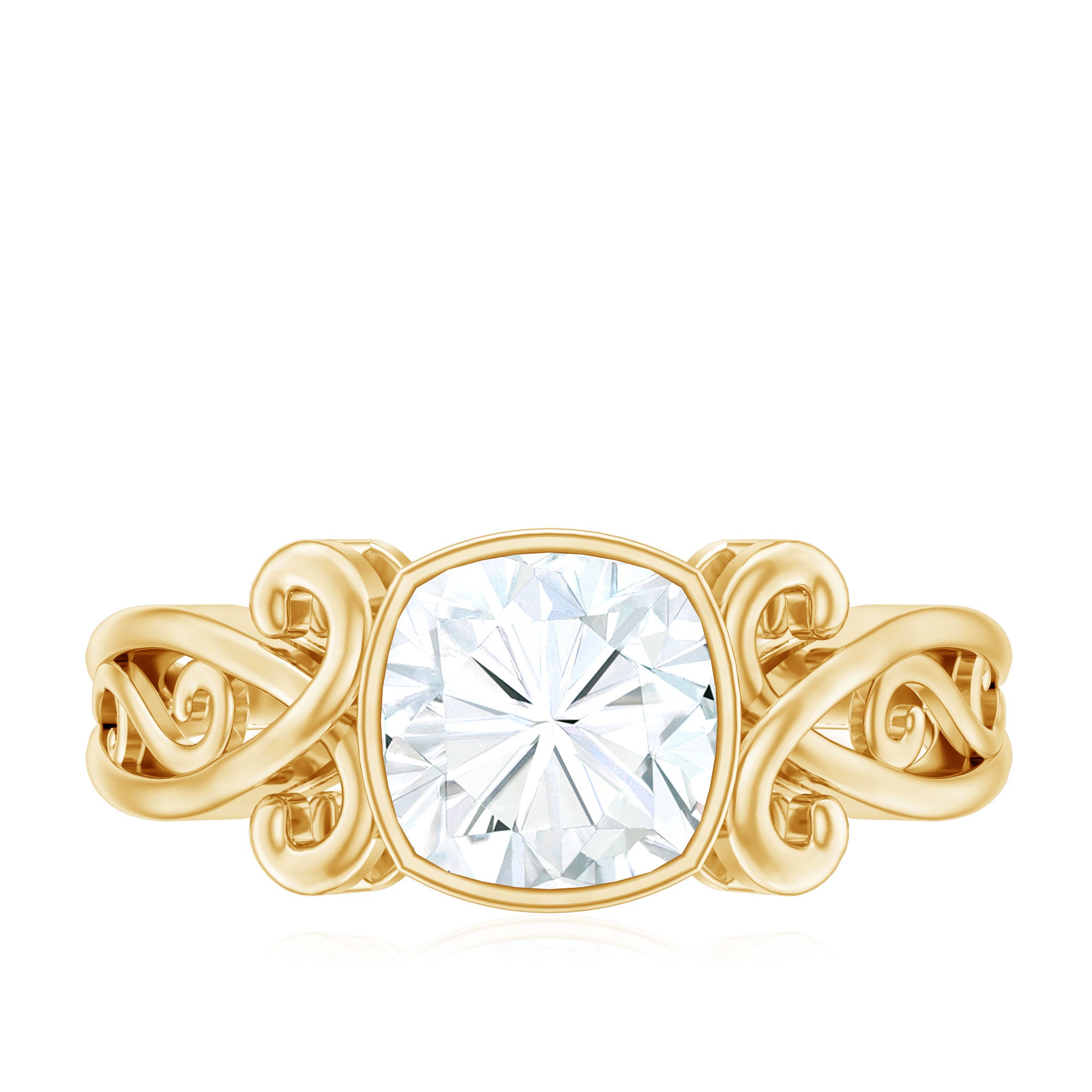 Rosec Jewels-Vintage Style Cushion Moissanite Solitaire Ring in Bezel Setting