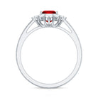 Certified Lab Grown Ruby Princess Cut Engagement Ring with Diamond Halo AAAA - Rosec Jewels