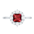 Certified Lab Grown Ruby Princess Cut Engagement Ring with Diamond Halo AAAA - Rosec Jewels