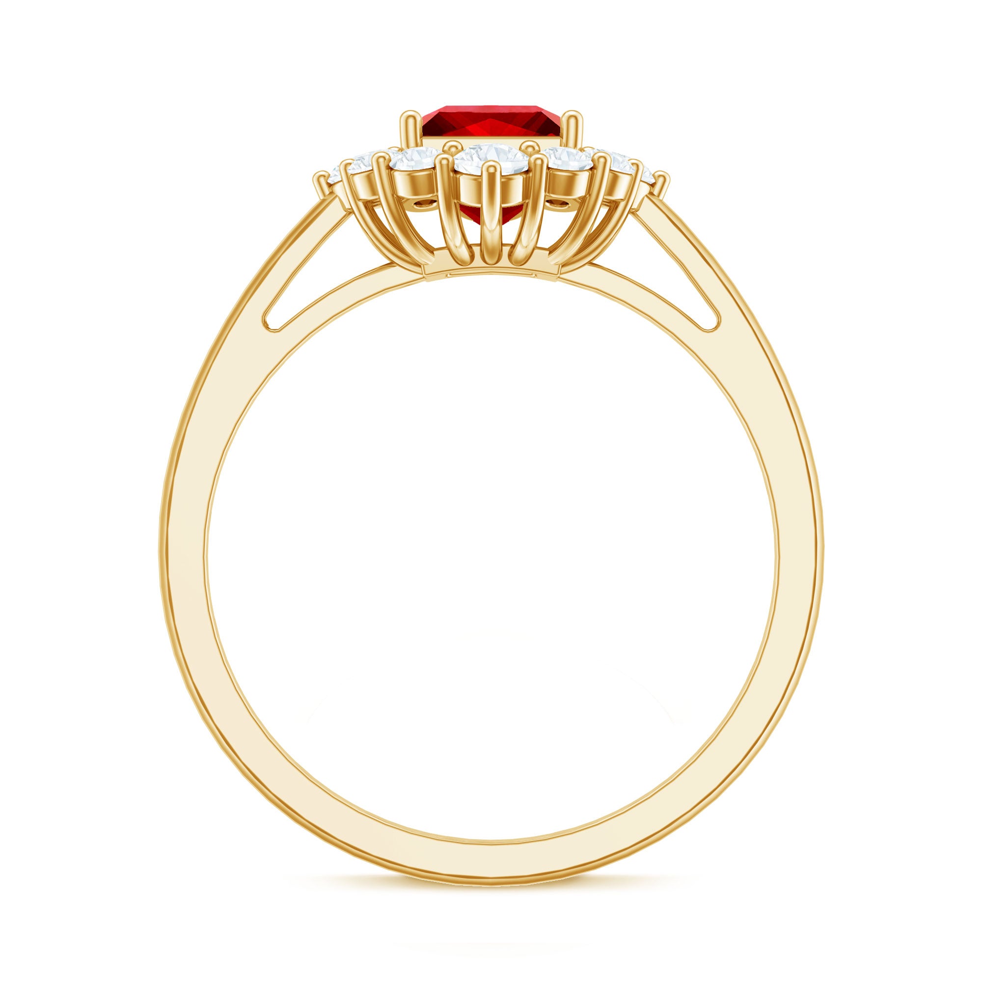 Certified Lab Grown Ruby Princess Cut Engagement Ring with Diamond Halo AAAA - Rosec Jewels