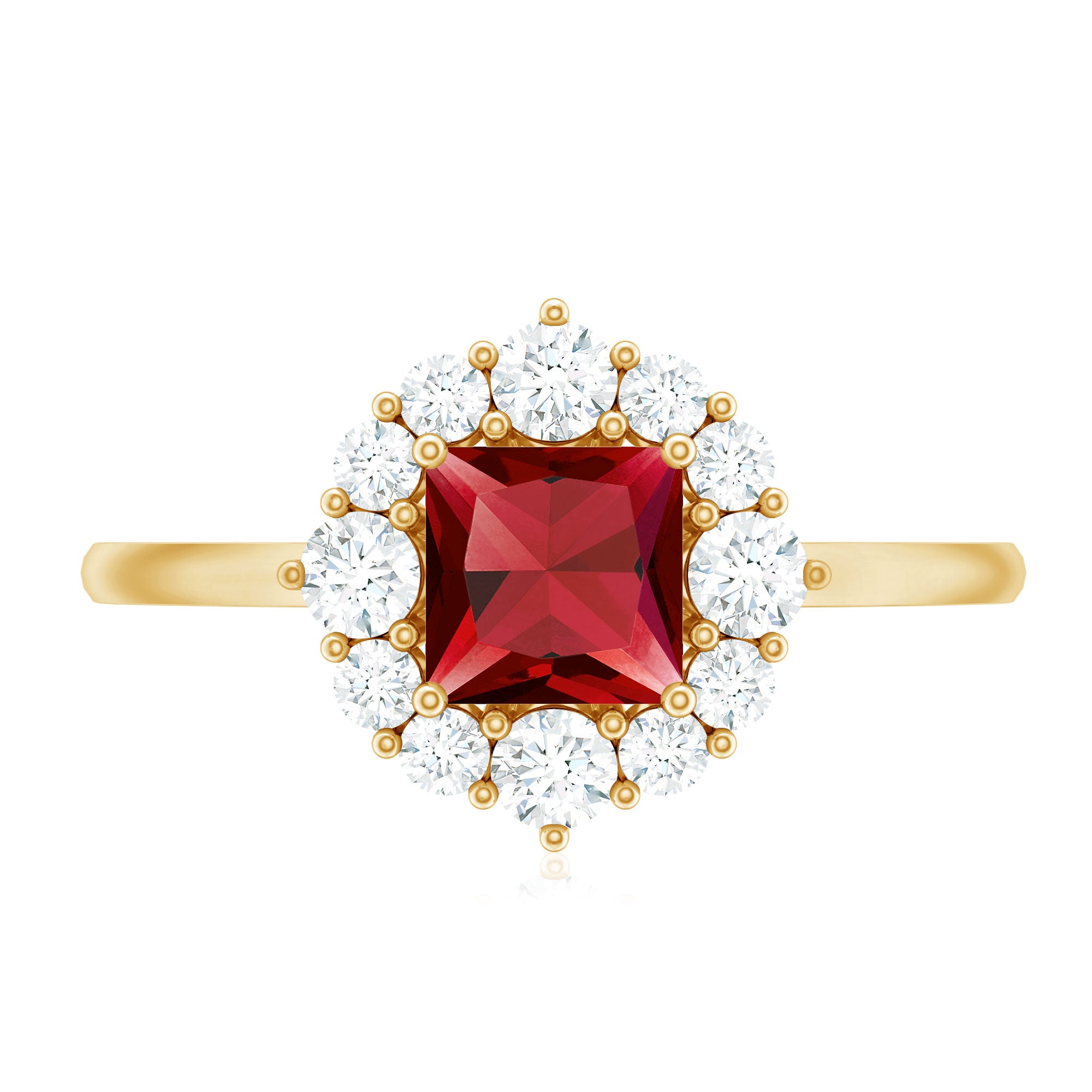 Certified Lab Grown Ruby Princess Cut Engagement Ring with Diamond Halo AAAA - Rosec Jewels