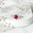 Princess Cut Lab Grown Ruby Solitaire Ring with Diamond AAAA - Rosec Jewels
