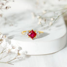 Princess Cut Lab Grown Ruby Solitaire Ring with Diamond AAAA - Rosec Jewels