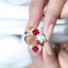 Princess Cut Lab Grown Ruby Solitaire Ring with Diamond AAAA - Rosec Jewels