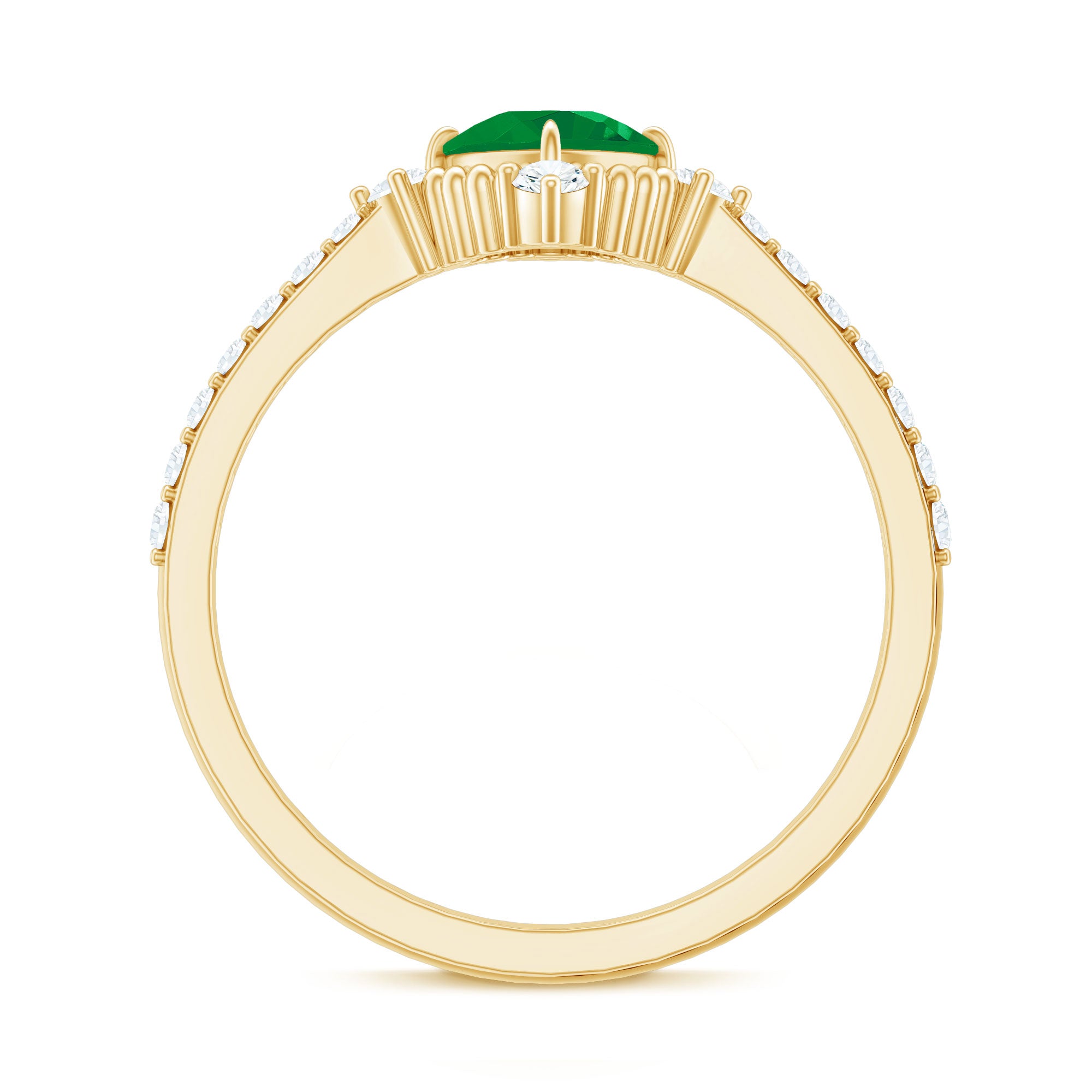 Antique Looking Real Emerald Cushion Cut Engagement Ring with Diamond AAA - Rosec Jewels