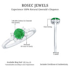 Certified Real Cushion Cut Emerald Engagement Ring with Diamond Trio AAA - Rosec Jewels