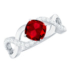 Cushion Cut Lab Grown Ruby and Diamond Crossover Engagement Ring AAAA - Rosec Jewels