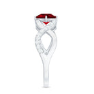Cushion Cut Lab Grown Ruby and Diamond Crossover Engagement Ring AAAA - Rosec Jewels